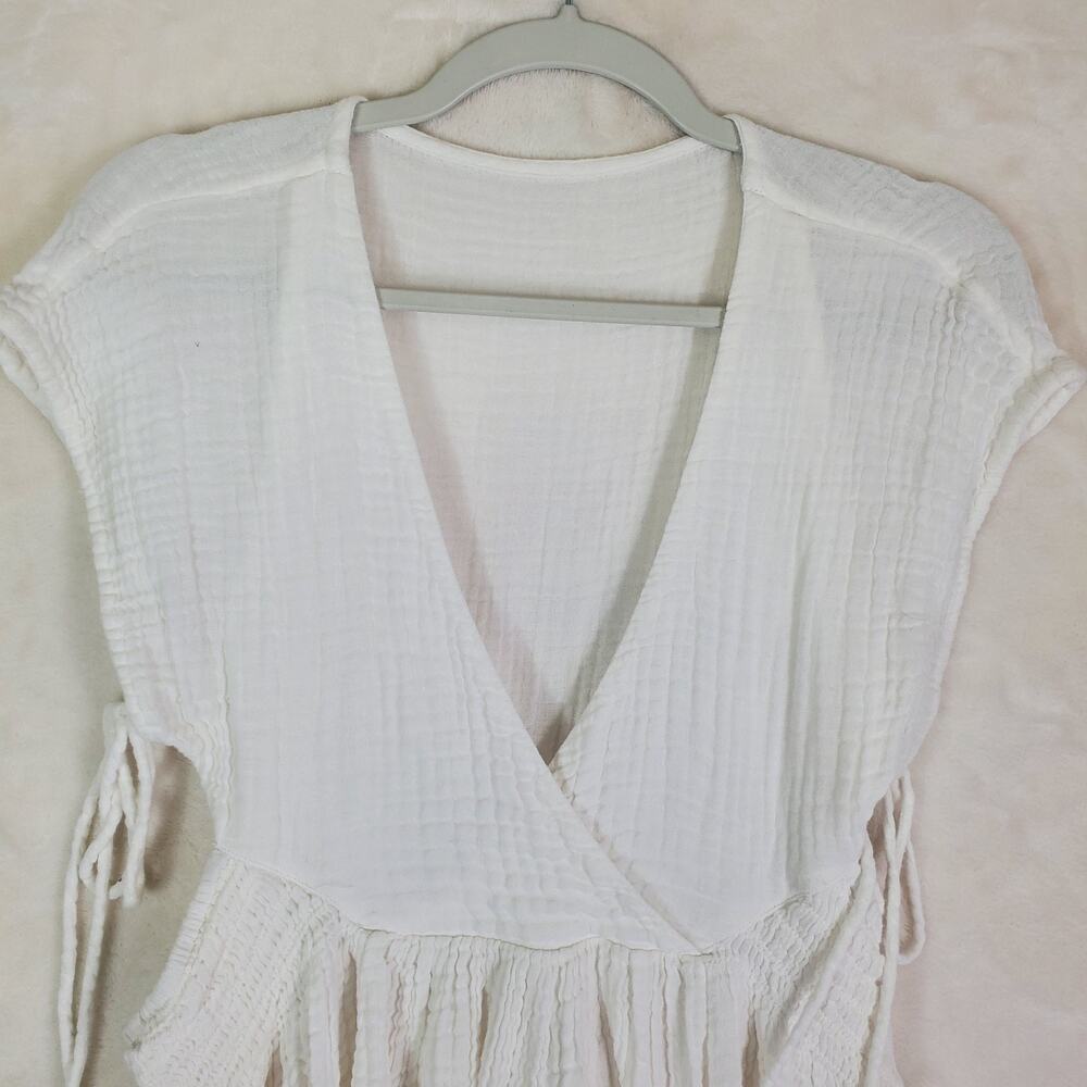 Free People Palmira Mini Dress Womens Ivory V Neck Short Cutout Tassel Lined Med - Picture 8 of 14